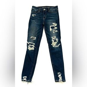 American Eagle Jeans Womens 2L Blue Jegging Crop Distressed High Rise Stretch